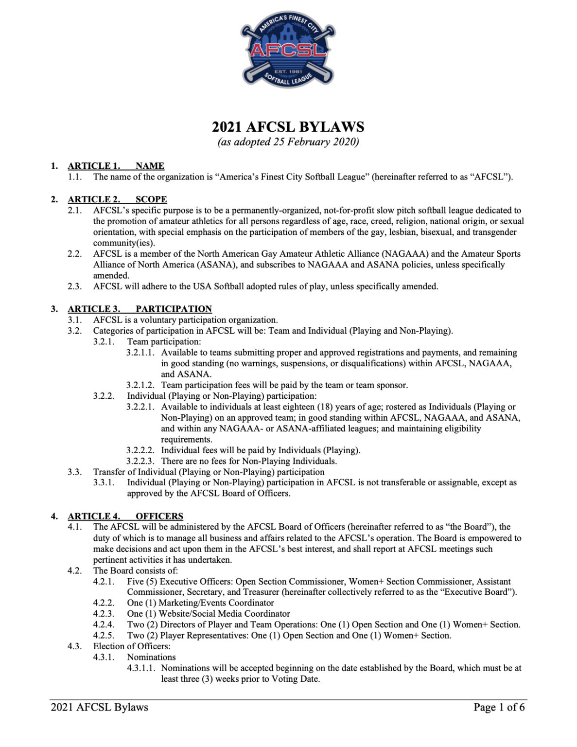 2020-afcsl-bylaws-americas-finest-city-softball-league